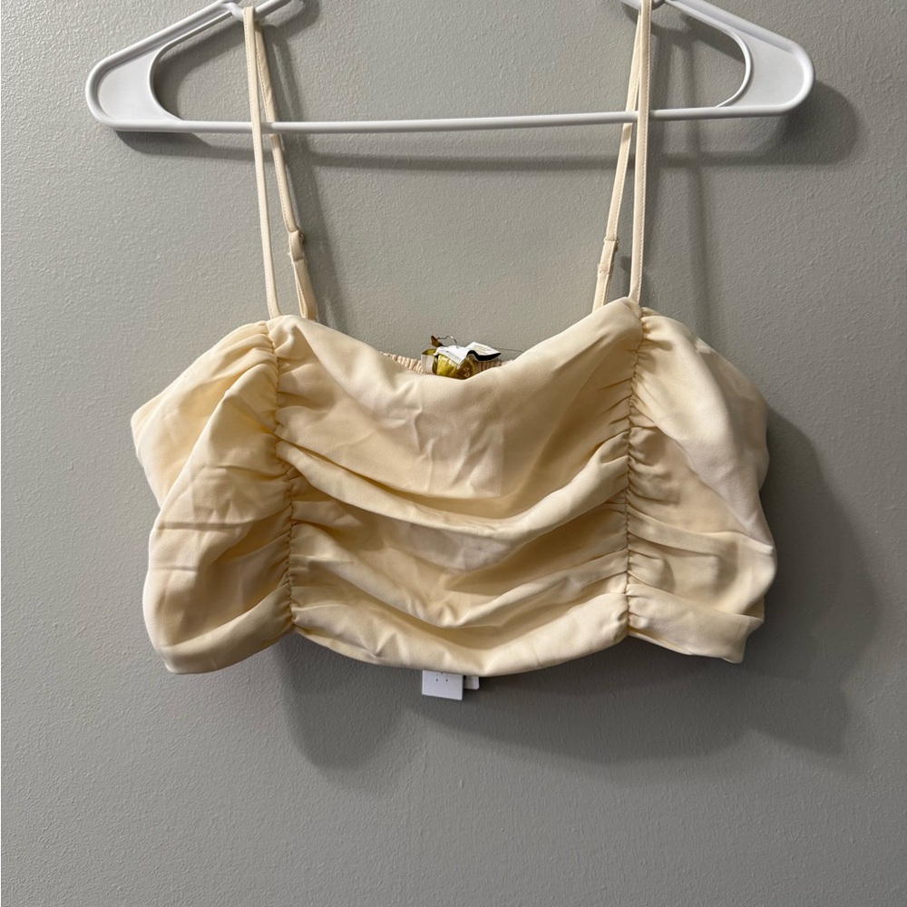 House Of Harlow Cream Ruched Crop Top Spaghetti Strap‎ NEW